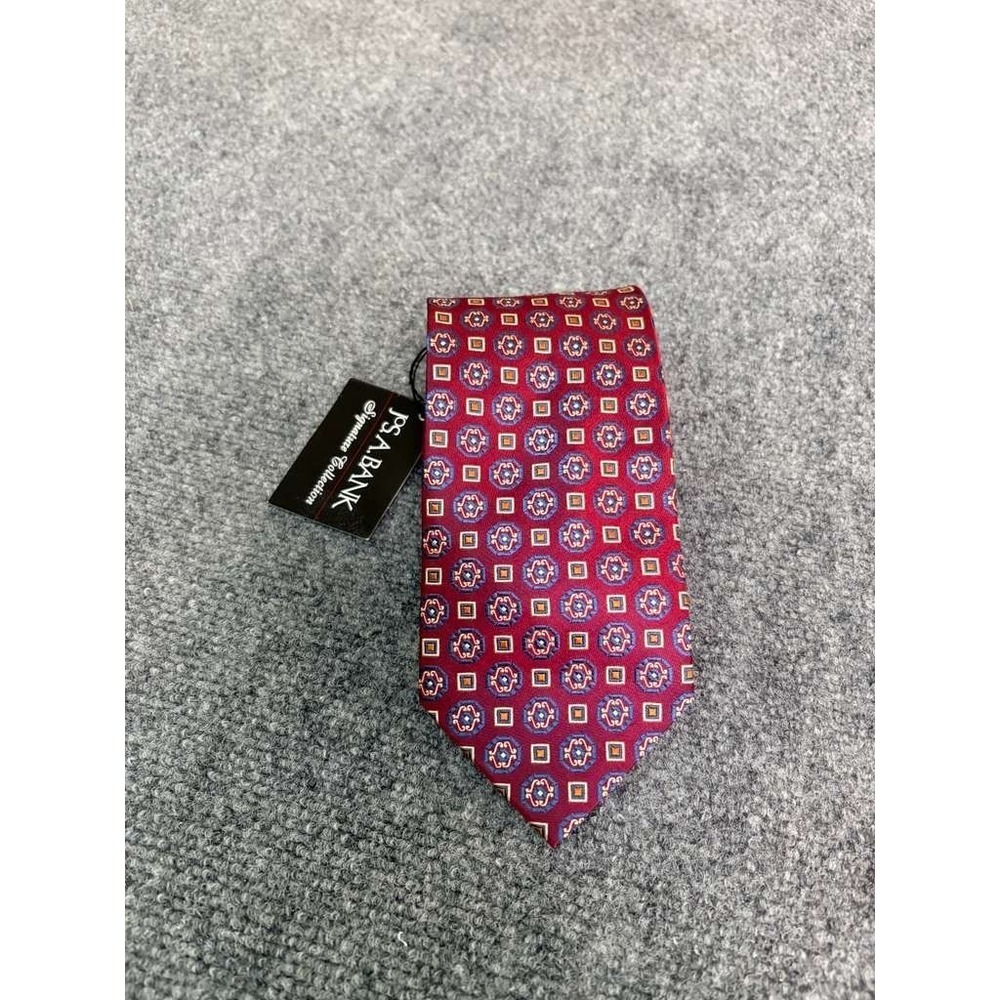 NWT Jos. A. Bank Signature Collection Mens Neck Tie‎ Red Geometric Silk 57"X3.5"